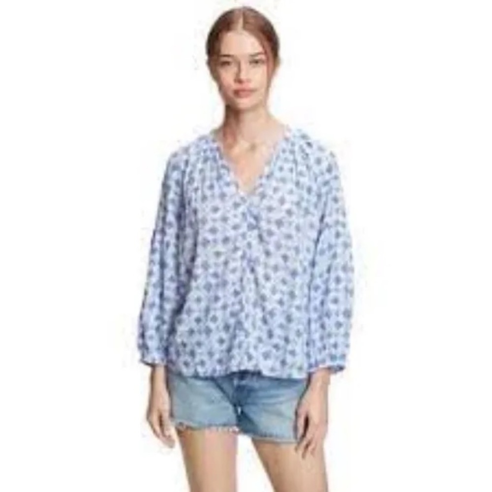 Gap COTTON Easy Peasant Blouse Boho Bohemian Batik Tie Dye Small S Hippie Cover